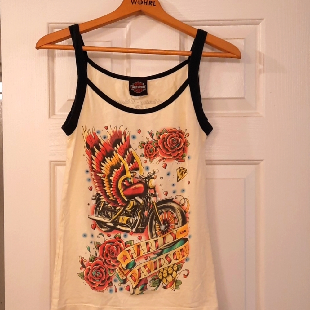 Vintage y2k Harley Davidson tank size med  motorcycle and roses  Ed hardy style